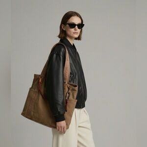 Woolrich- Everyday Canvas Tote in Brown (khaki) adorable red details!! ❤️